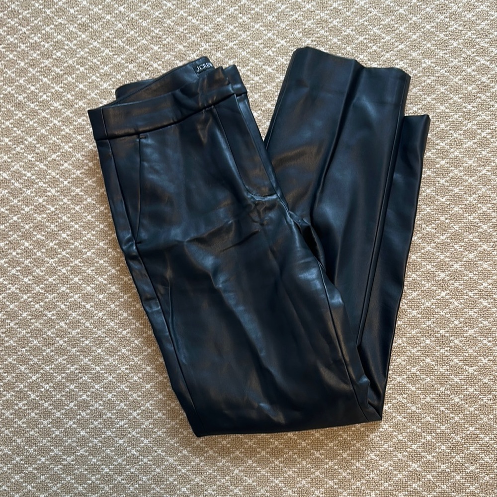 J Crew Kate Straight Leg Black Faux Leather Pants. Size 4.